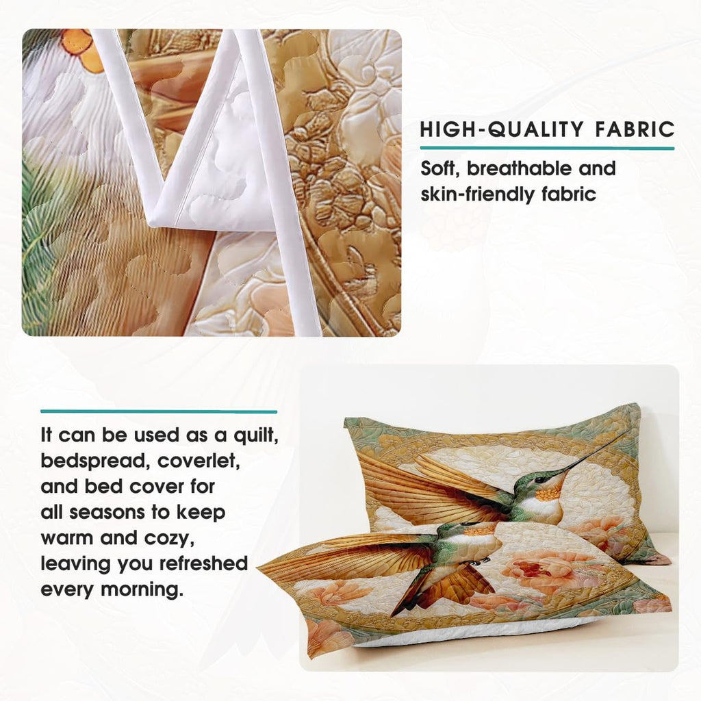 Vintage hummingbird bedding detail infographic