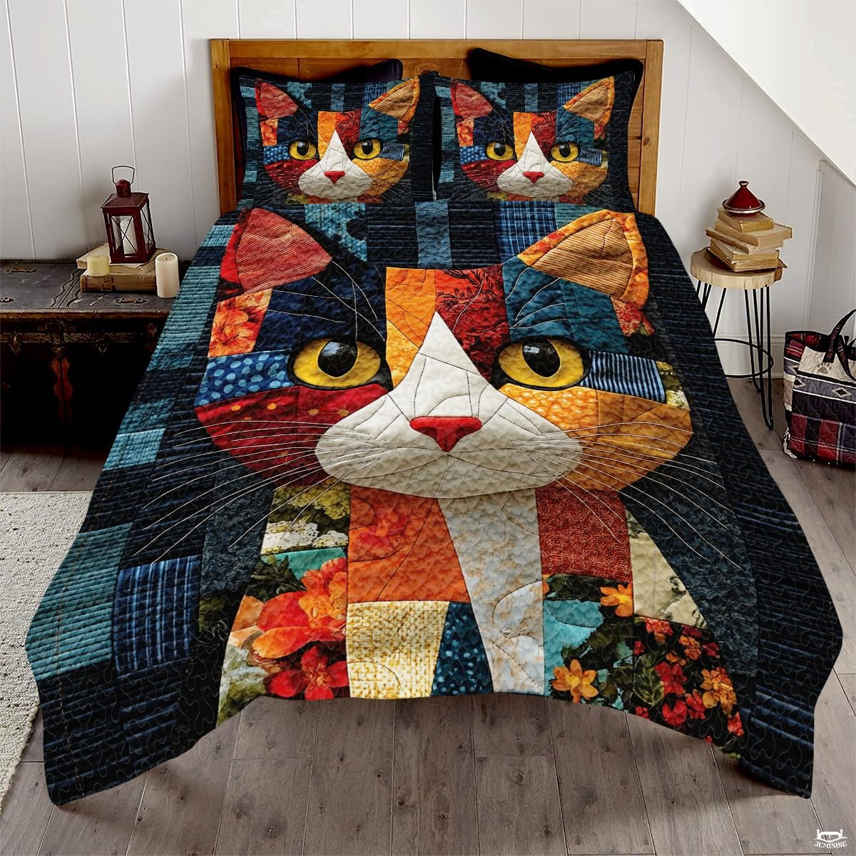 Cat Patchwork Quilt Set, Animal Pattern Bedding, Cat Pattern Quilt Set Patchwork Style, Colorful Quilts Bedspread Twin Size, Throw Full Queen King Quilt Blanket