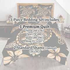 Detailed sea turtle bed sheets visual design with intricate tribal motifs and stippled patterning.