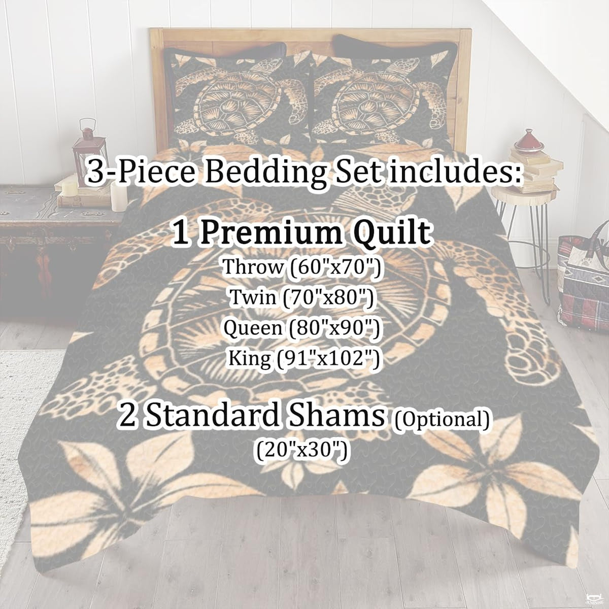 Detailed sea turtle bed sheets visual design with intricate tribal motifs and stippled patterning.