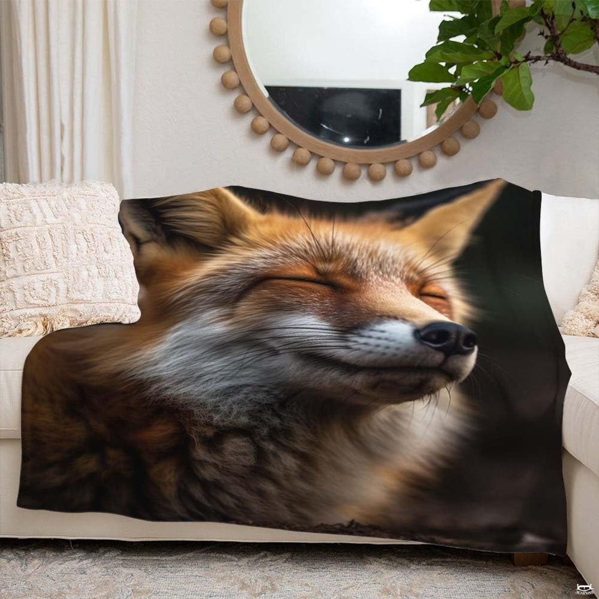Artistic detail of fox bedding set illustrating fine whiskers and peaceful wildlife expression.