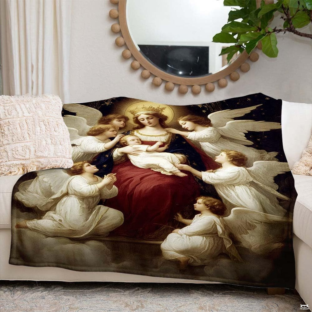 Sacred Christian Madonna artwork framed with ornate golden baroque borders.