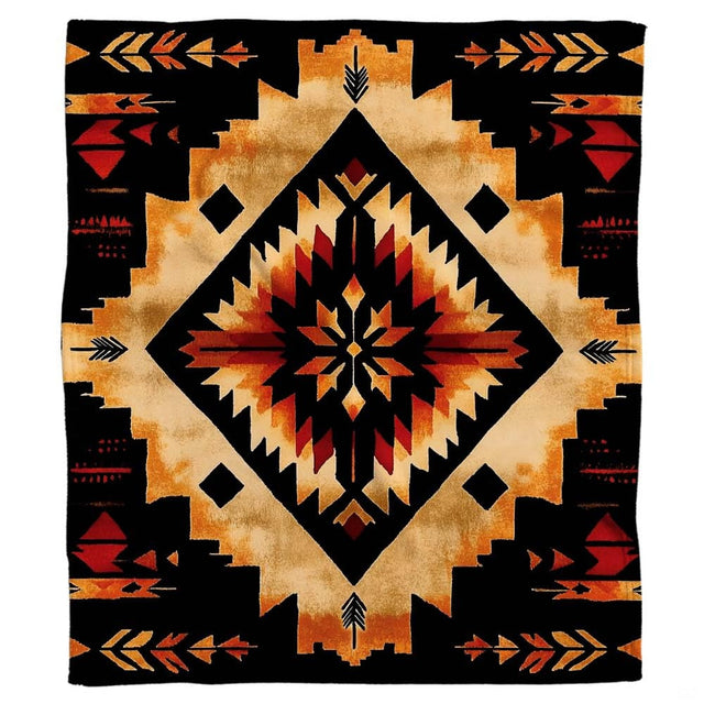 Southwestern geometric Aztec throw blanket view 2 highlighting geometric motifs, earthy hues, and rustic styling