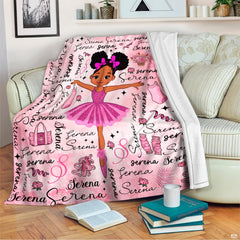 Close up of African American ballerina artwork with pink hair bows in thematic accent afro puffs.