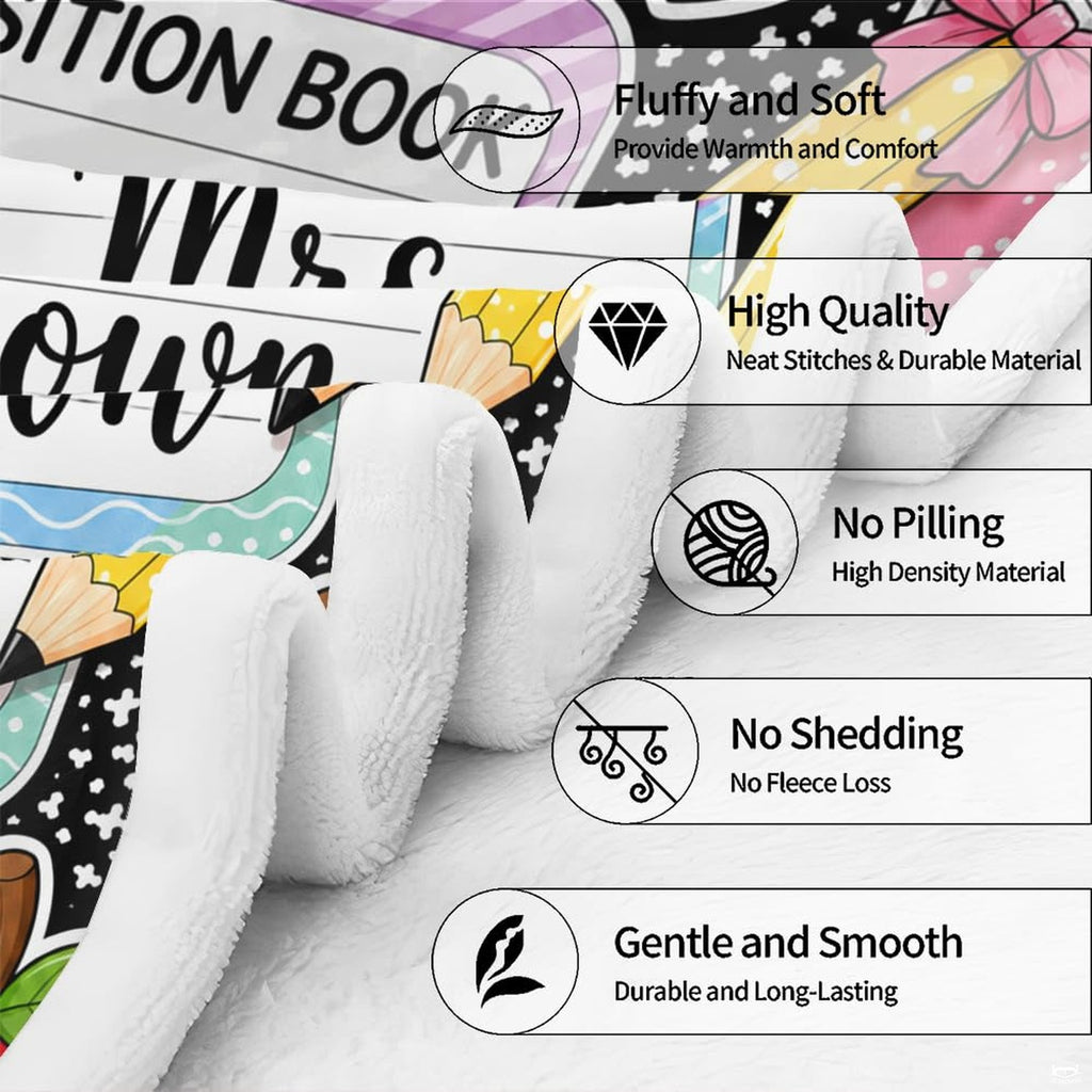 Playful desk aesthetic bedding design with speckled notebook visuals, binder clips, and pastel rainbow motifs.