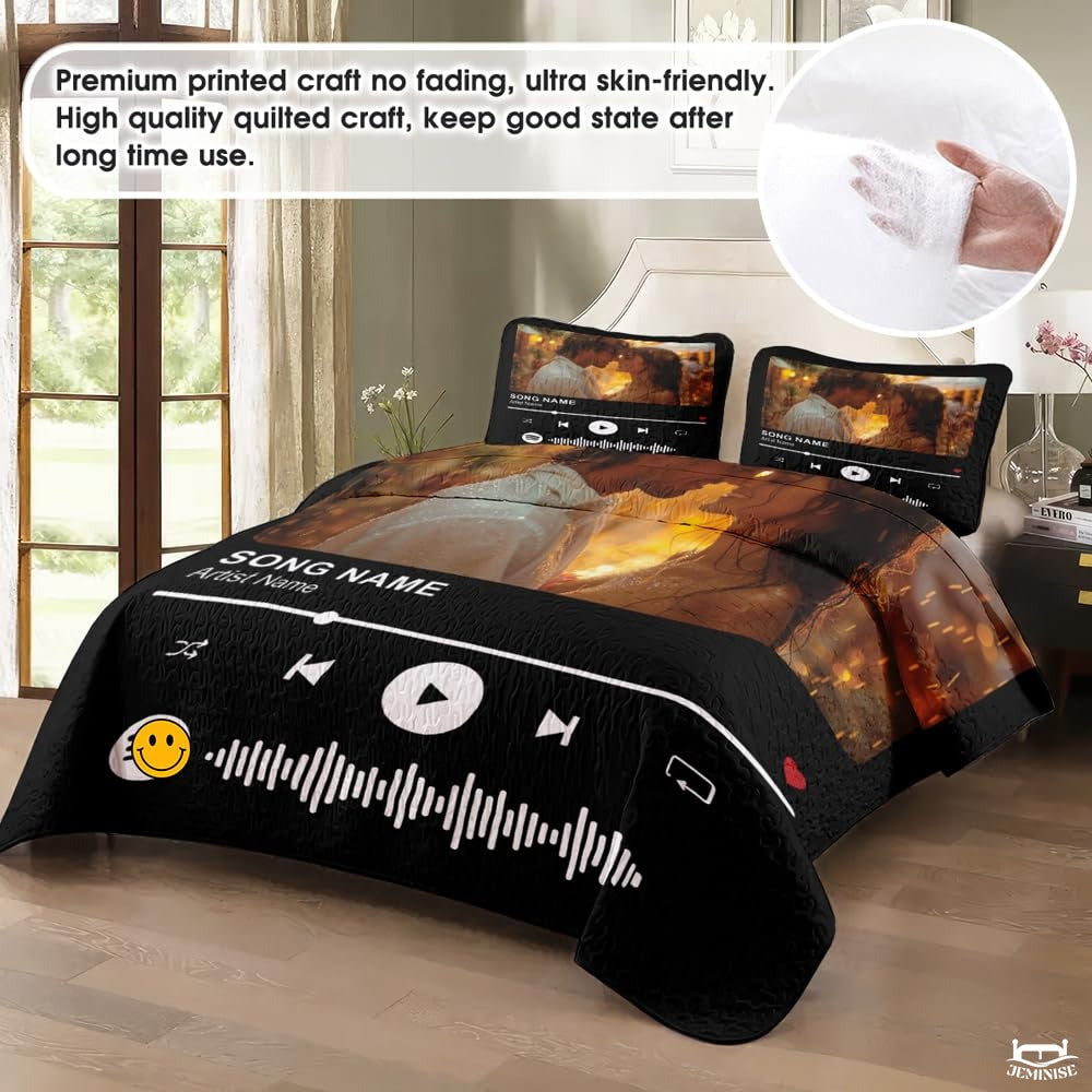 Personalized and Romance Music Player Interface Quilt with Photo