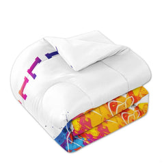 Matching pillowcase detail for hockey bedding set showing coordinating sticks, pucks, and goalie helmet art