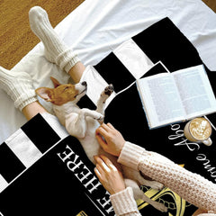 Nautical gold anchor throw blanket view 4 highlighting golden rope anchor and striped coastal side panels