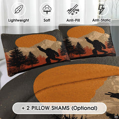 Matching pillowcase detail for woodland bedding set featuring coordinating golden amber Bigfoot artwork