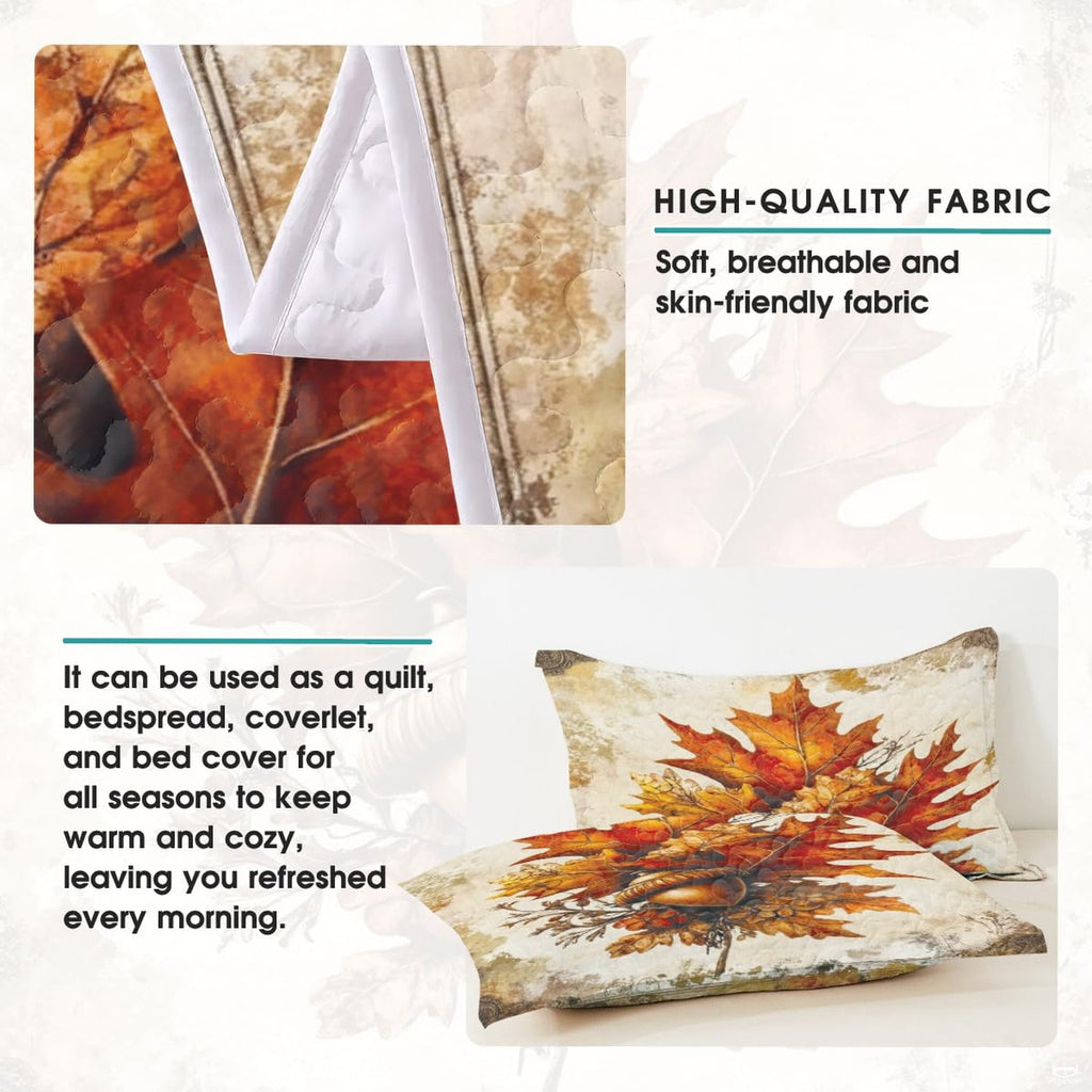Coordinated pillow sham displaying intricate maple leaf graphics from the autumn bedding set