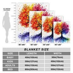 Watercolor rainbow tree of life colorful art blanket showing painterly design view 4