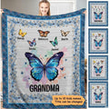 Blue morpho butterfly rustic timber art blanket held up by woman