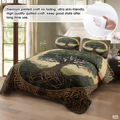 Tree of Life with Celtic Knot Roots Quilt Set And Celtic Knot Borders