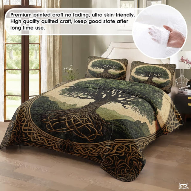 Tree of Life with Celtic Knot Roots Quilt Set And Celtic Knot Borders