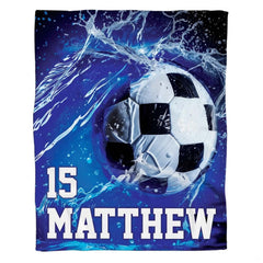 Infographic chart illustrating soccer throw blanket proportions alongside adult silhouette scale