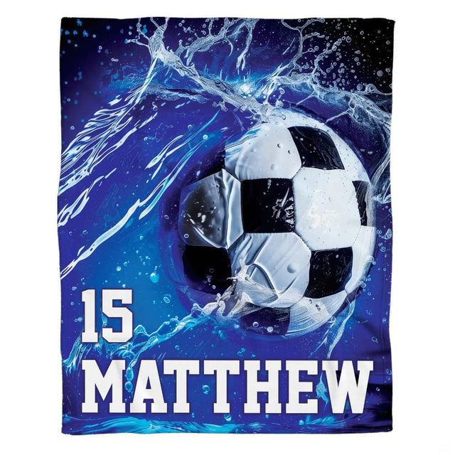 Infographic chart illustrating soccer throw blanket proportions alongside adult silhouette scale
