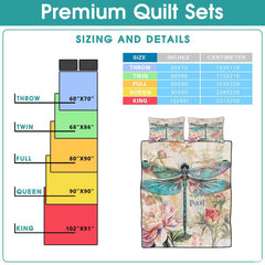 Teal dragonfly bedding sizing infographic