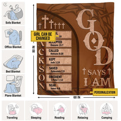 Folded view of the faith scripture blanket showing perimeter border hem and print clarity.