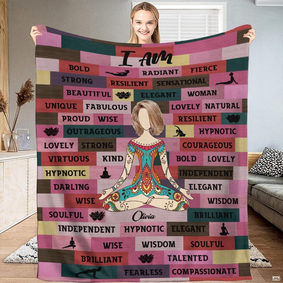 Close-up view of the vibrant typographic panel showcasing stylized floral prints and inspirational quotes bedroom art.