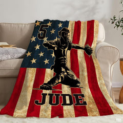 American flag baseball catcher blanket with varsity typography - view 3