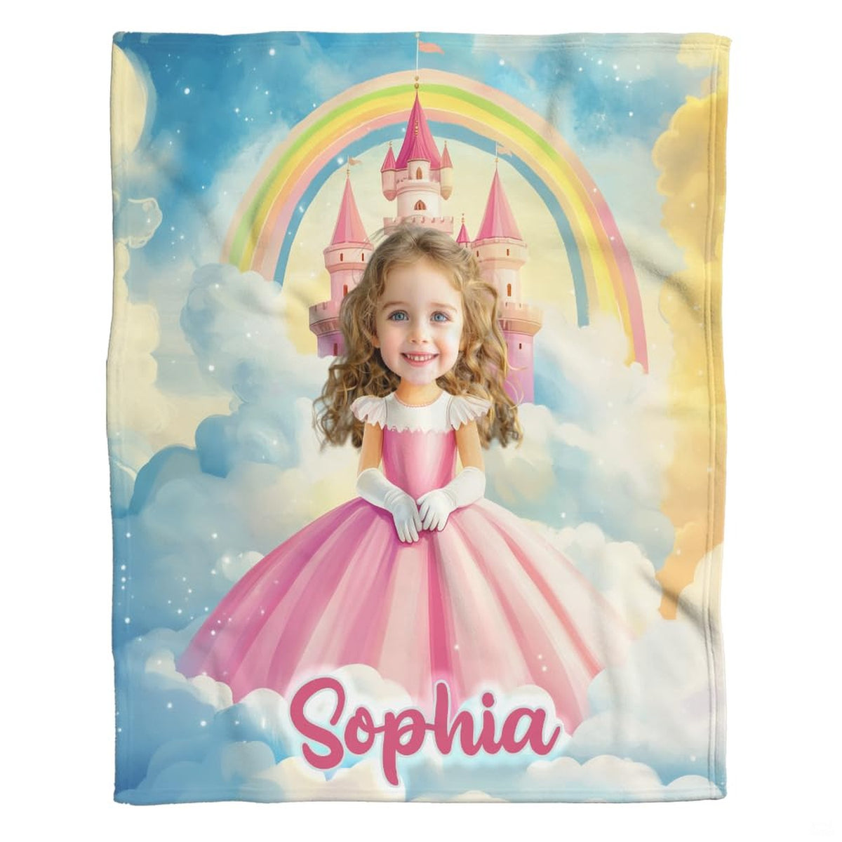 Fairytale princess graphic blanket draped across bedroom bed