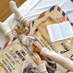 Mother daughter airmail throw blanket view 7 highlighting postal cancel stamps, floral art, and parchment