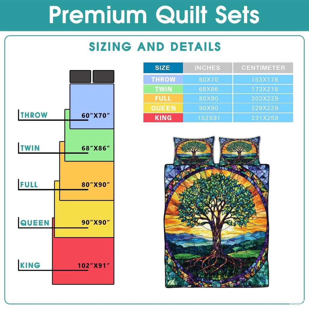 Nature Tree of Life Quilt Set with Stained Glass Pattern And Bedroom