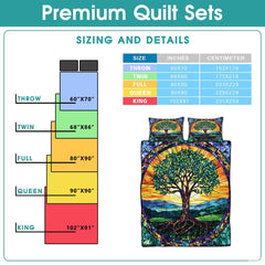 Nature Tree of Life Quilt Set with Stained Glass Pattern And Bedroom