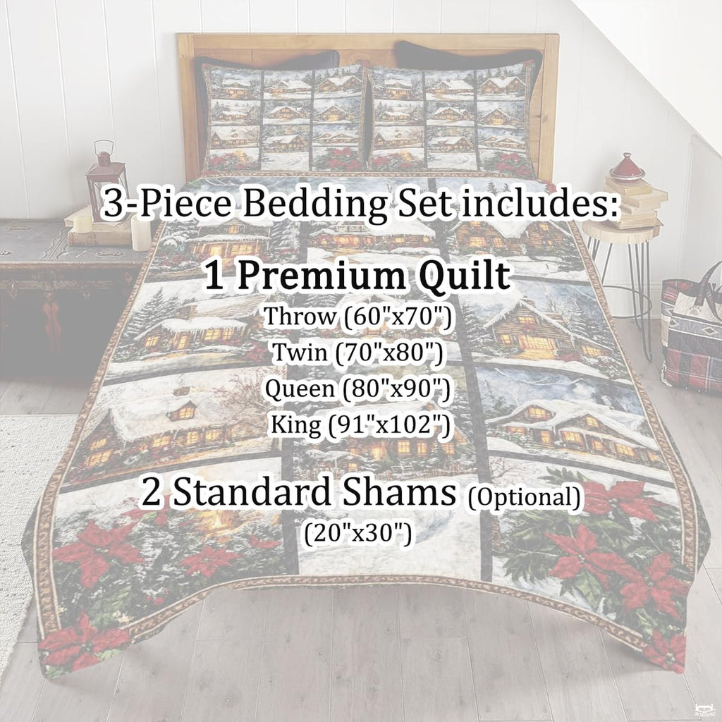 Full bedroom display of frost slate snowman bedding styled with festive seasonal winter room accents