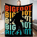 Monster bedding set featuring walking sasquatch silhouette over retro sunset gradient stripes on black backdrop.