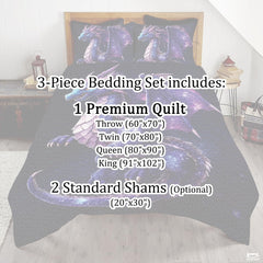 Fantasy Winged Dragon Comforter Set with Starry Nebula Pattern And Bedroom Setting