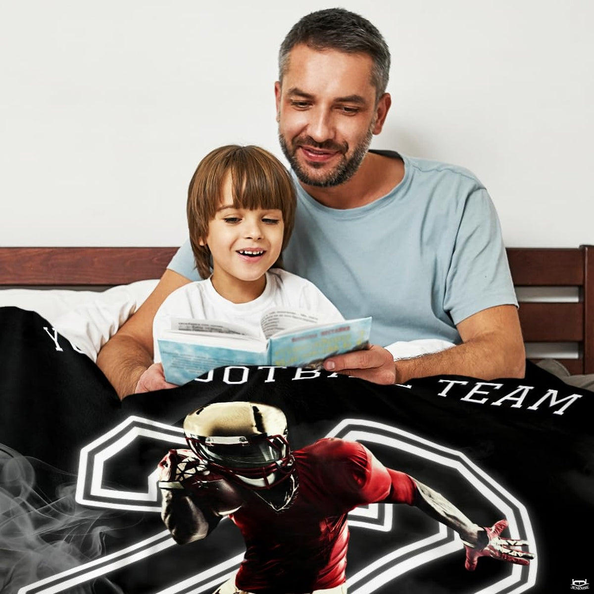 Sprinting gridiron athlete graphic blanket arranged over living room armchair