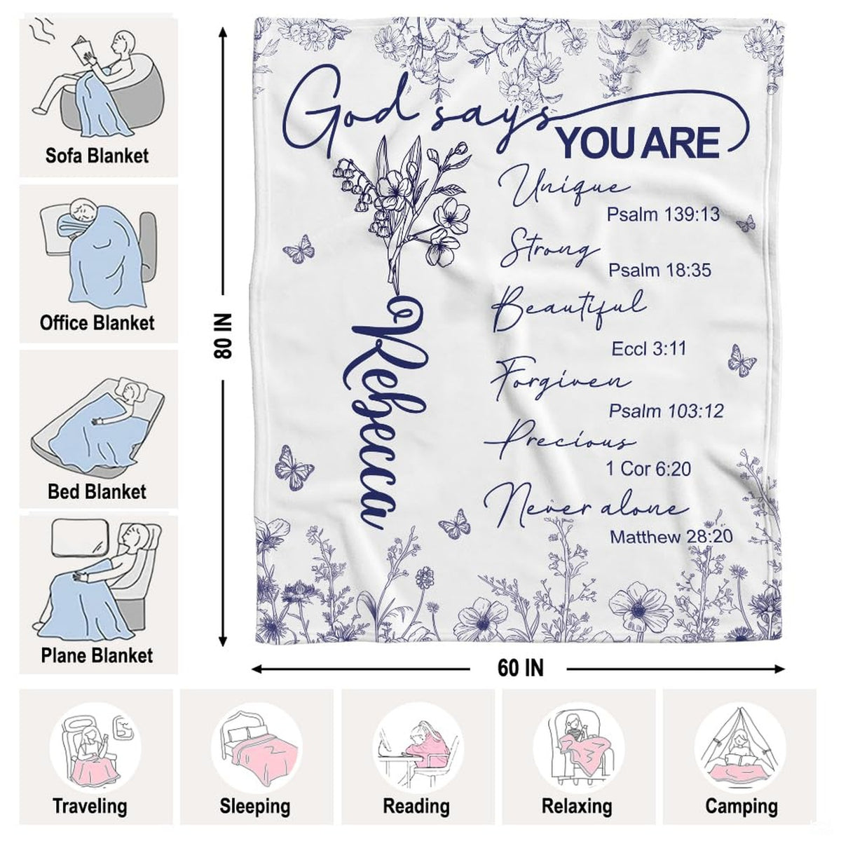 Full graphic layout of the botanical faith verse throw blanket.