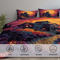 Personalized Autumn Halloween Bedding Set – Custom Fall-Themed Duvet Cover and Pillowcases, Perfect for Bedroom or Guest Room – Spooky & Cozy Halloween Decor (Halloween 05)
