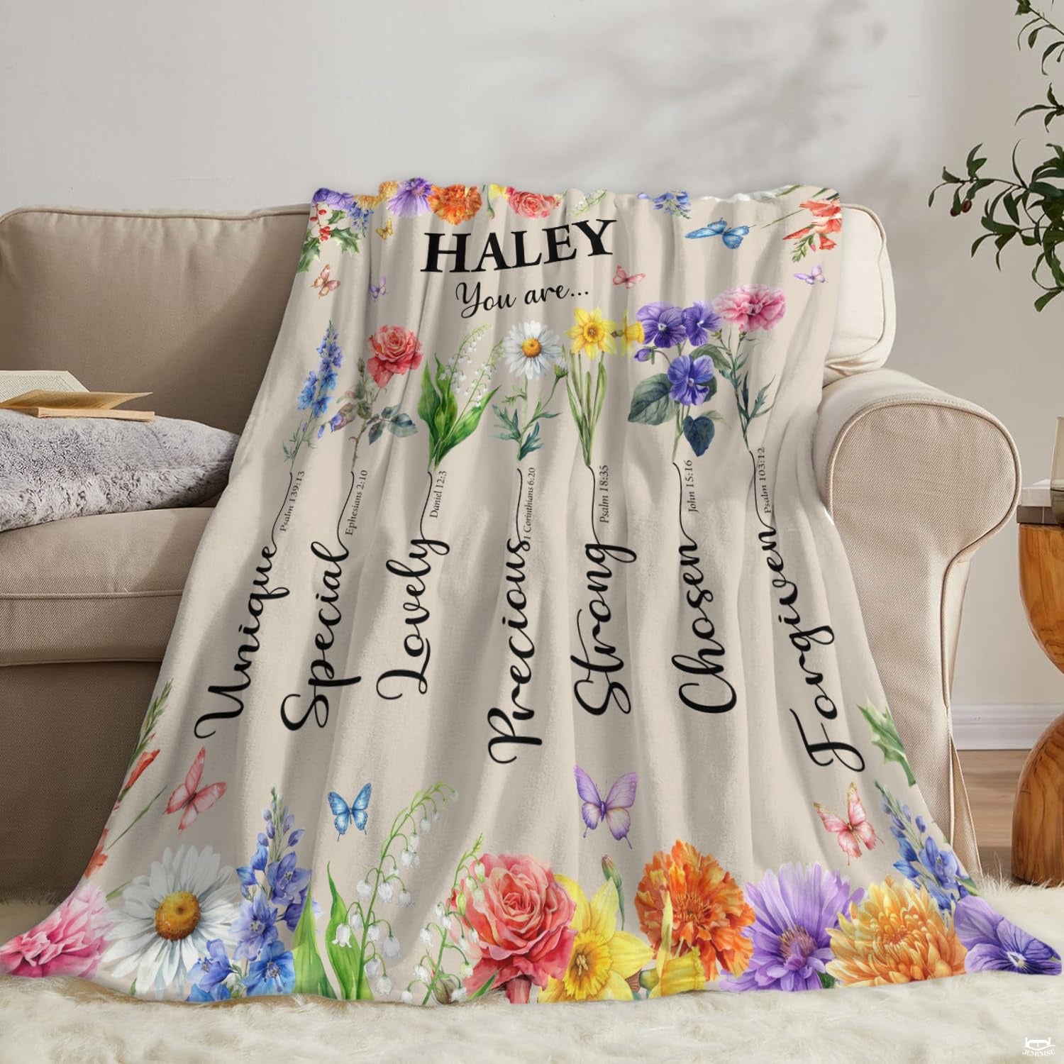 Custom Inspirational Floral Butterfly Bible Verse Blanket