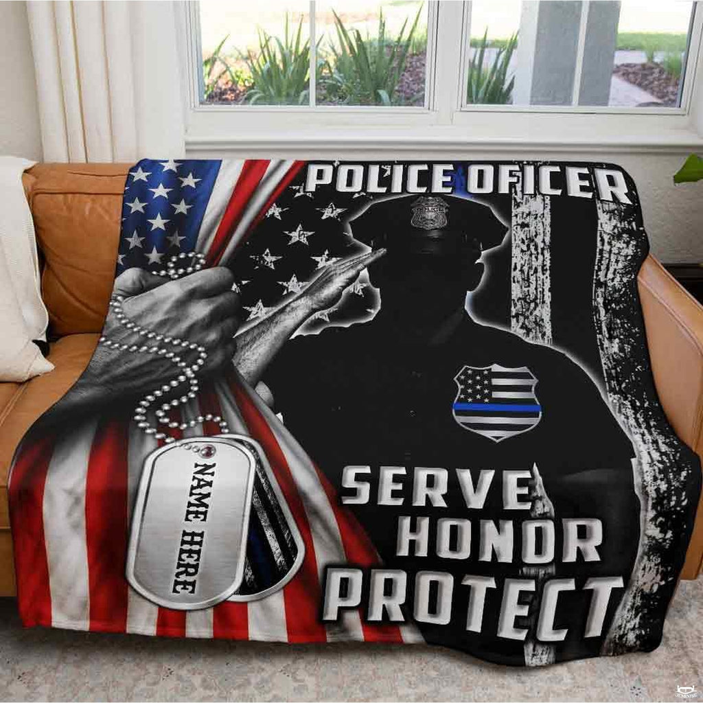 Patriotic thematic accent officer salute visual displayed across stylish bedroom bedding.