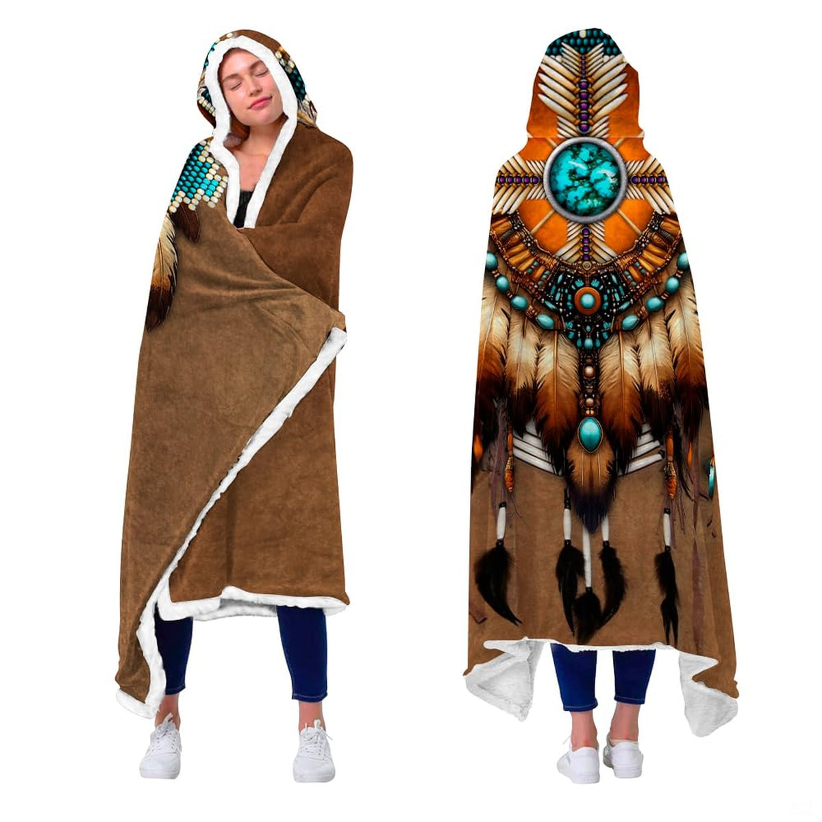 Tribal regalia sports design blanket worn as hooded wrap