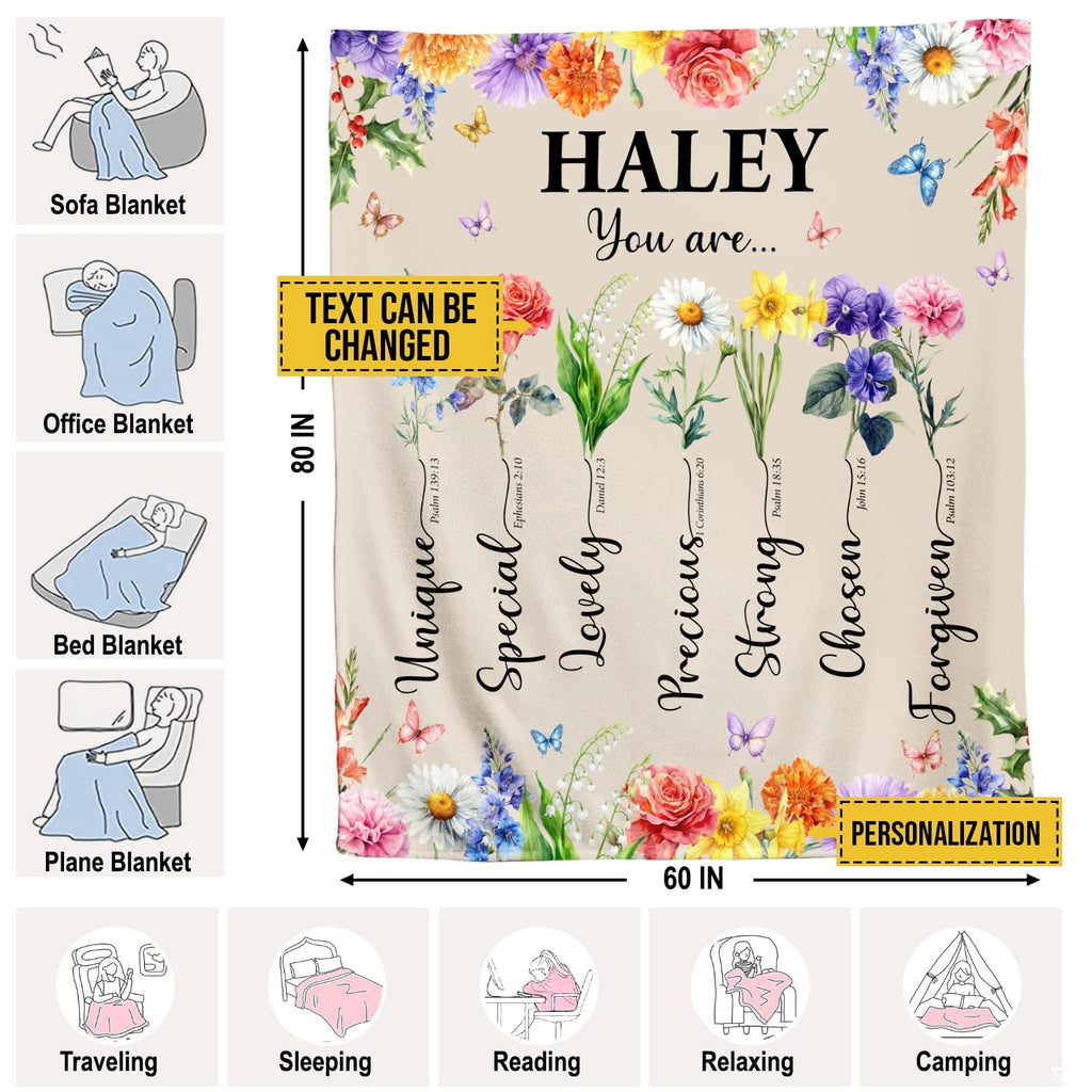 Custom Inspirational Floral Butterfly Bible Verse Blanket