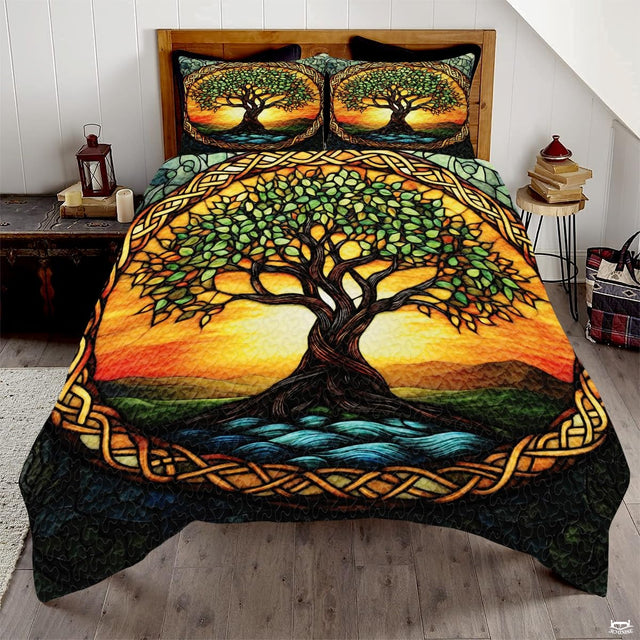 Personalized Colorful Celtic Yggdrasil Tree Quilt Sets