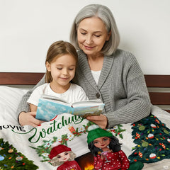 Winter hearth artwork displayed indoors during quiet storytelling in a bedroom setting.