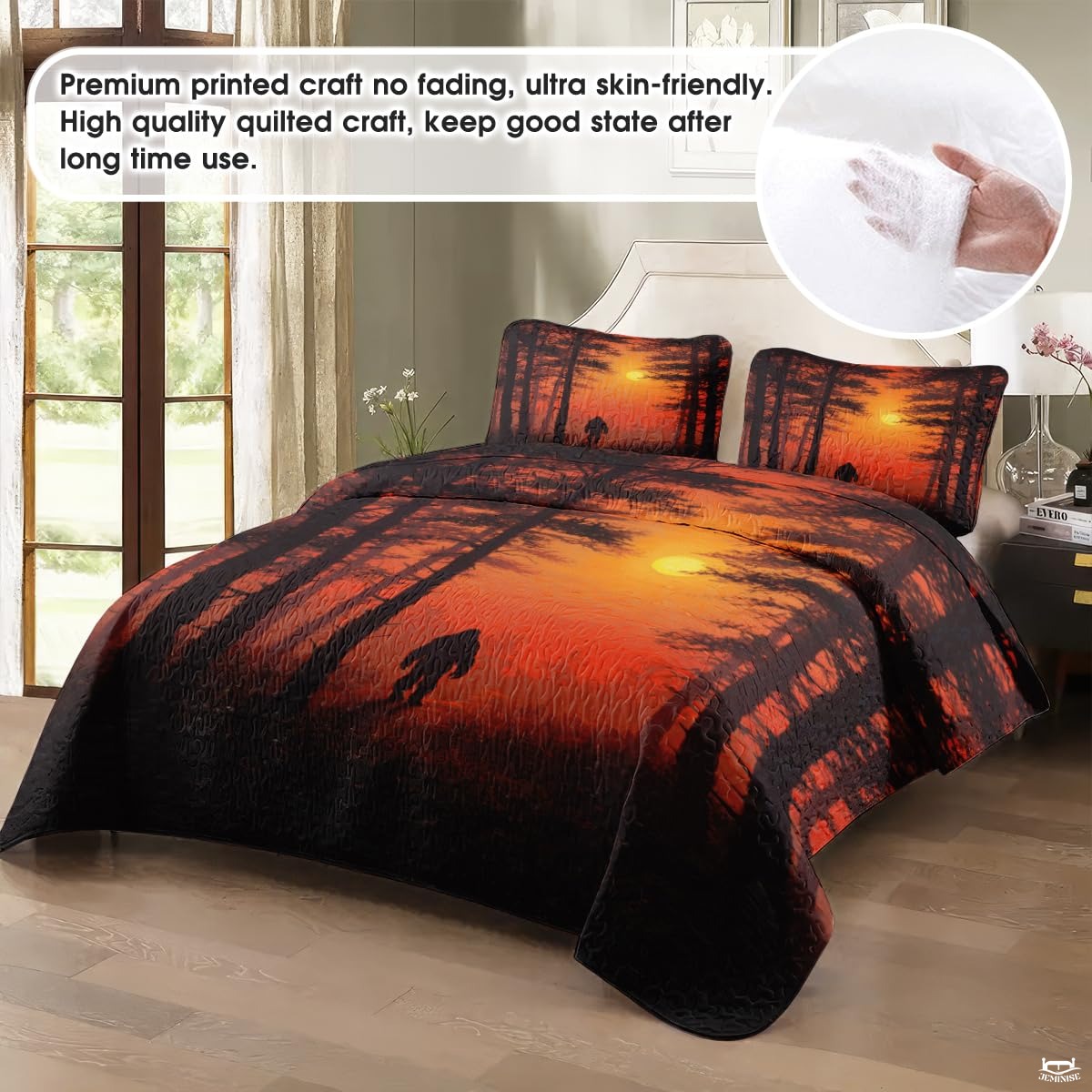 Personalized Bigfoot Forest Silhouette Quilt Sets, Machine Washable