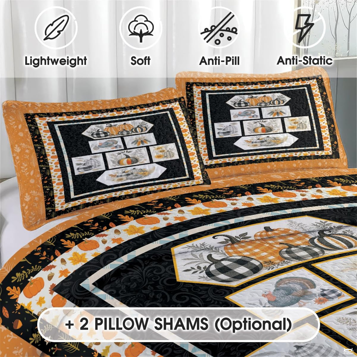 Autumn harvest motif displaying botanical foliage and seasonal produce in thematic accent orange hues.