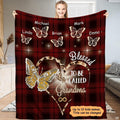 Red tartan leopard heart golden butterfly blanket held up by woman