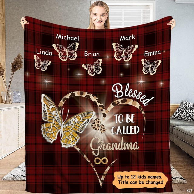 Red tartan leopard heart golden butterfly blanket held up by woman
