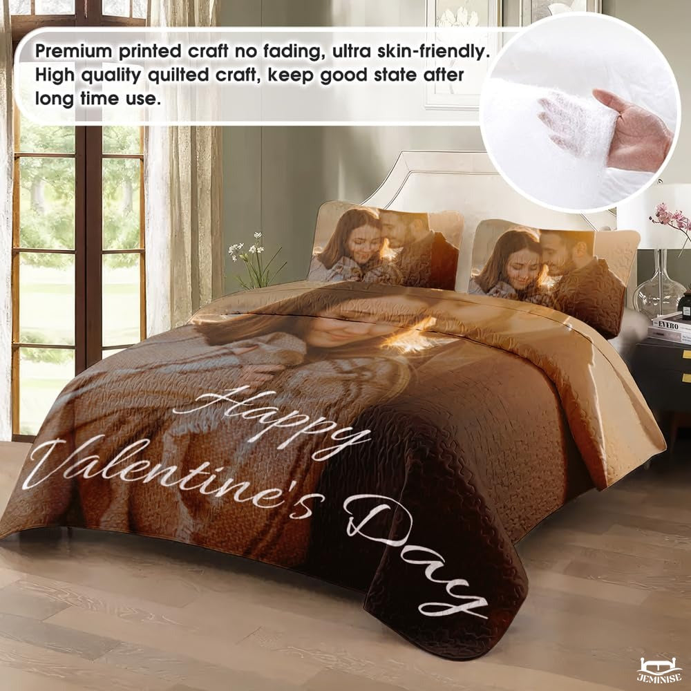 Personalized Couple Hugging Close Up Portrait Quilt with Photo