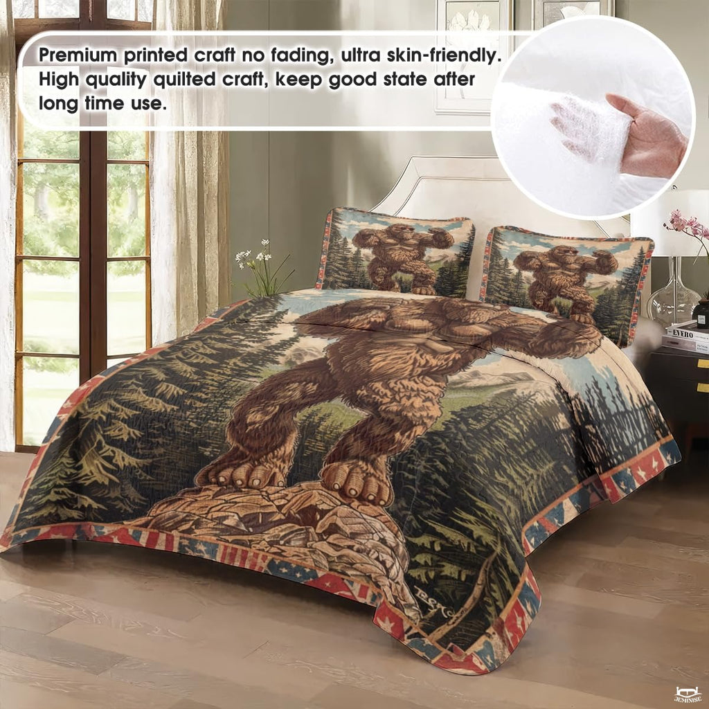 Personalized Bigfoot with Red Sunglasses Quilt Sets, Machine Washable