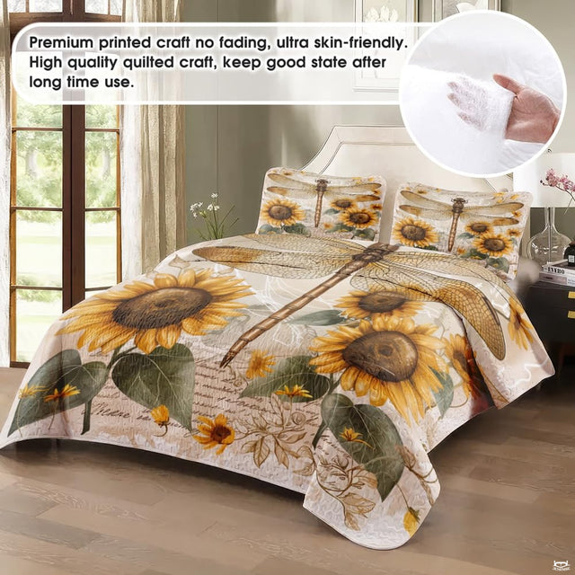 Vintage dragonfly bedding in a softly lit bedroom