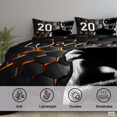 Custom Football Player Holding Ball Close Up Comforter
