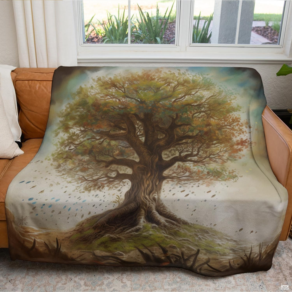 Rustic bedroom aesthetic featuring the Celtic Tree of Life bedding set alongside grounded root motifs.