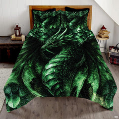 Emerald dragon bedding in a bright bedroom